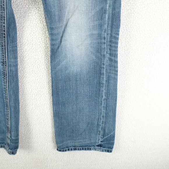 Rock Revival Jeans Mens 33X32 Blue Layne Relaxed Straight Stone Wash Distressed - Picture 3 of 14